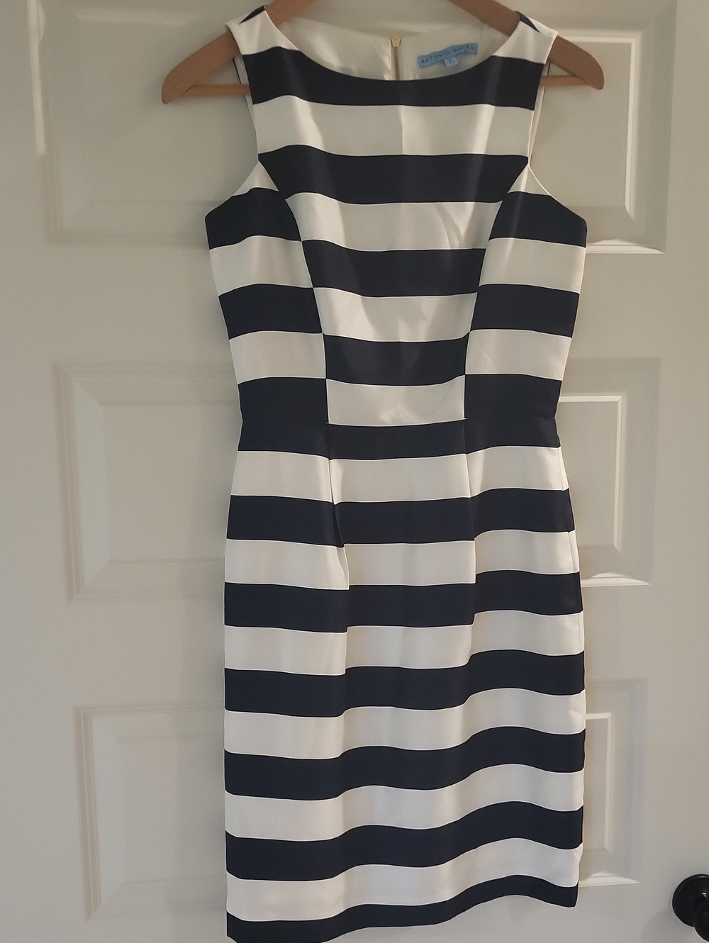 ANTONIO MELANI Black and White Horizontal Stripe Sheath Dress